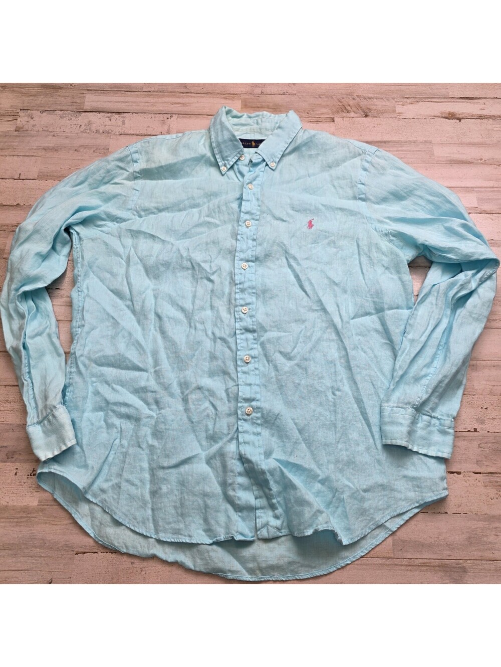 Polo Ralph Lauren Mens L 100% Linen Shirt Seafoam Green Long Sleeve Button Down